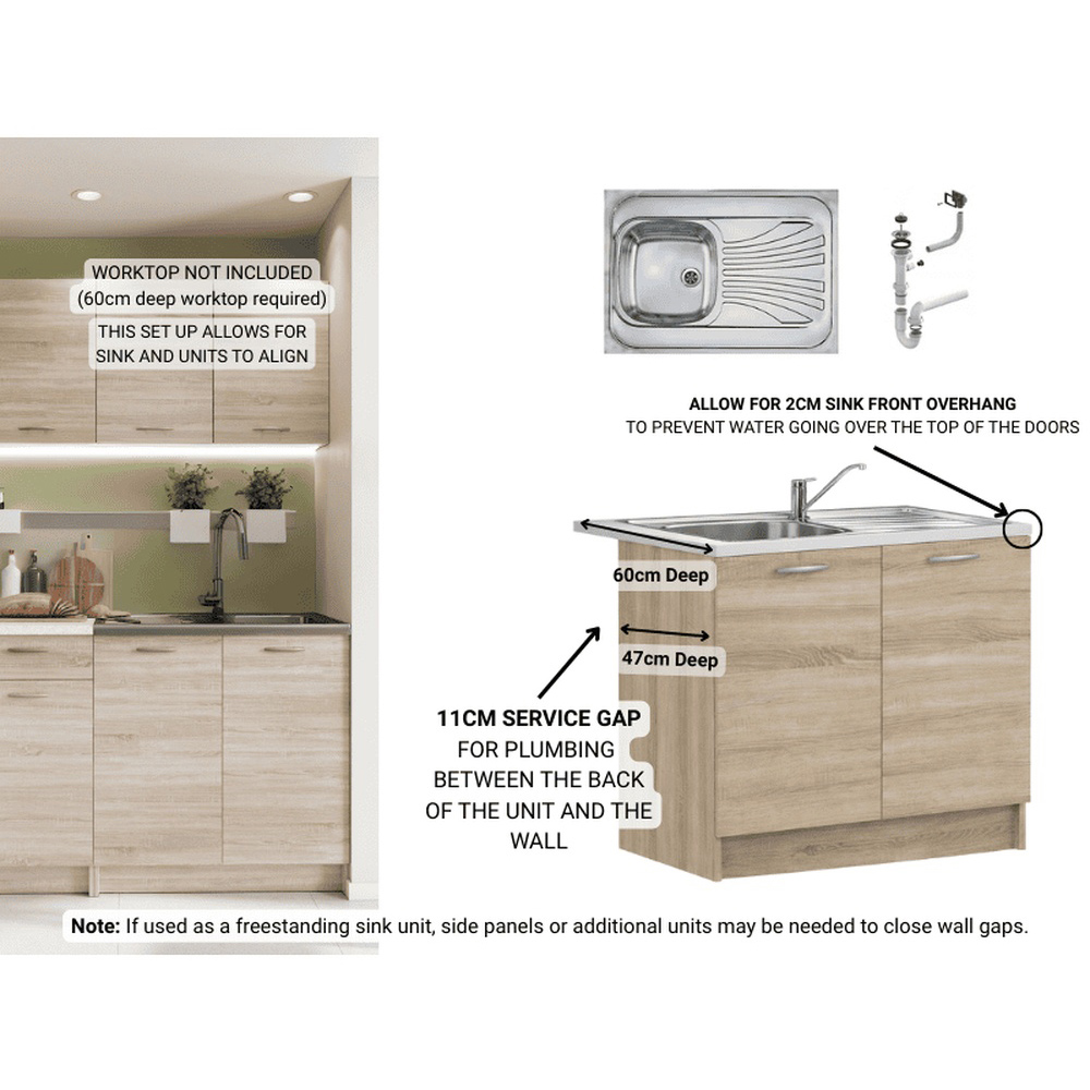 Impact Furniture Nela Sonoma Oak Kitchenette Kitchen Cabinet Set of 5 Image 5