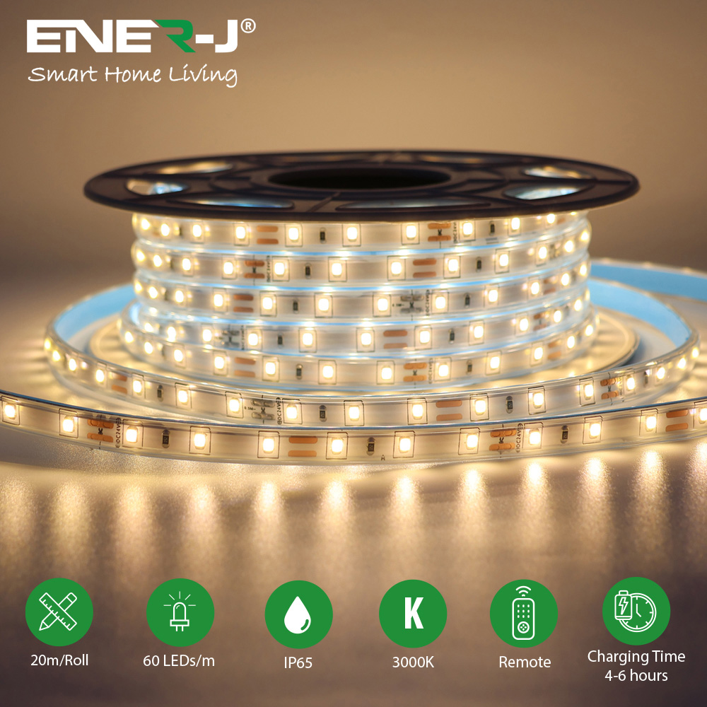 ENER-J Warm White LED 3000K IP65 Solar Powered Strip Light 20m Image 6