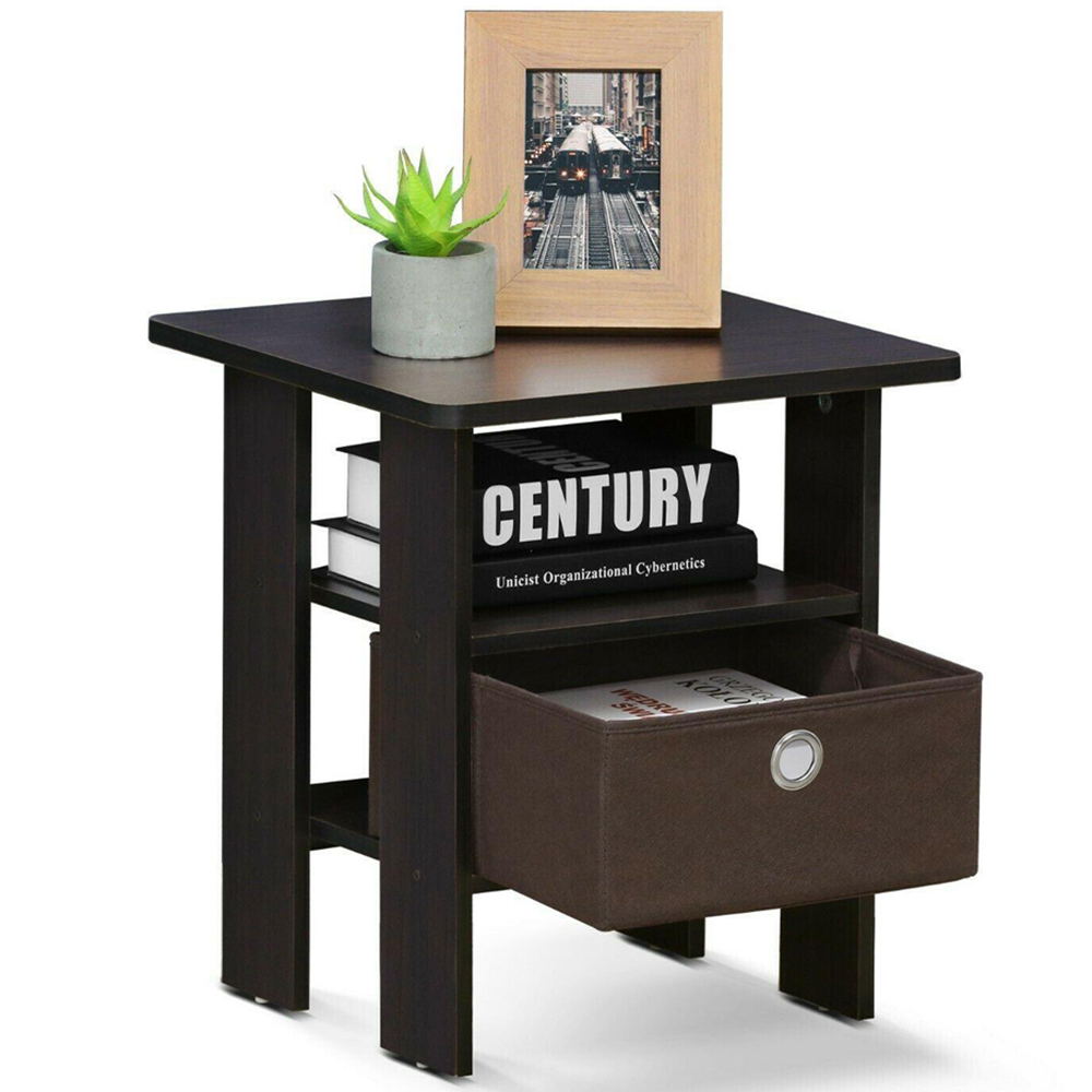 Walplus Andrey Single Drawer Single Shelf Dark Walnut End Table Image 5