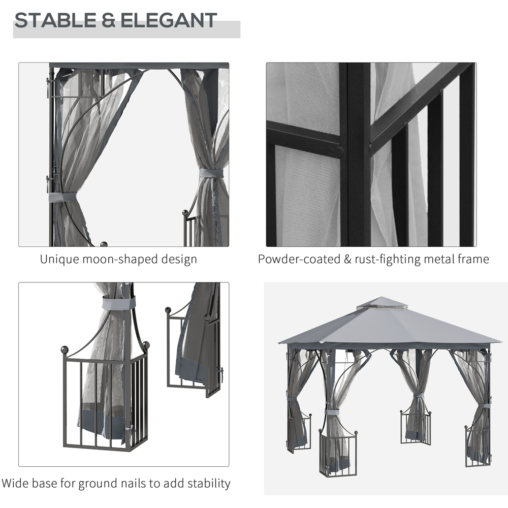 Outsunny 3 x 3m Light Grey Steel Frame Gazebo with Mesh Curtains Image 6