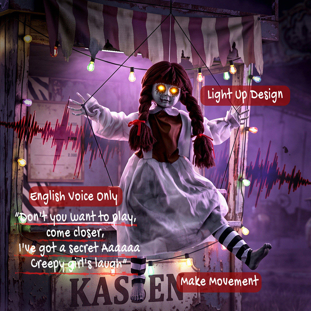 HOMCOM Light Up Animated Hanging Creepy Girl on Swing Halloween Decoration 2.6ft Image 6