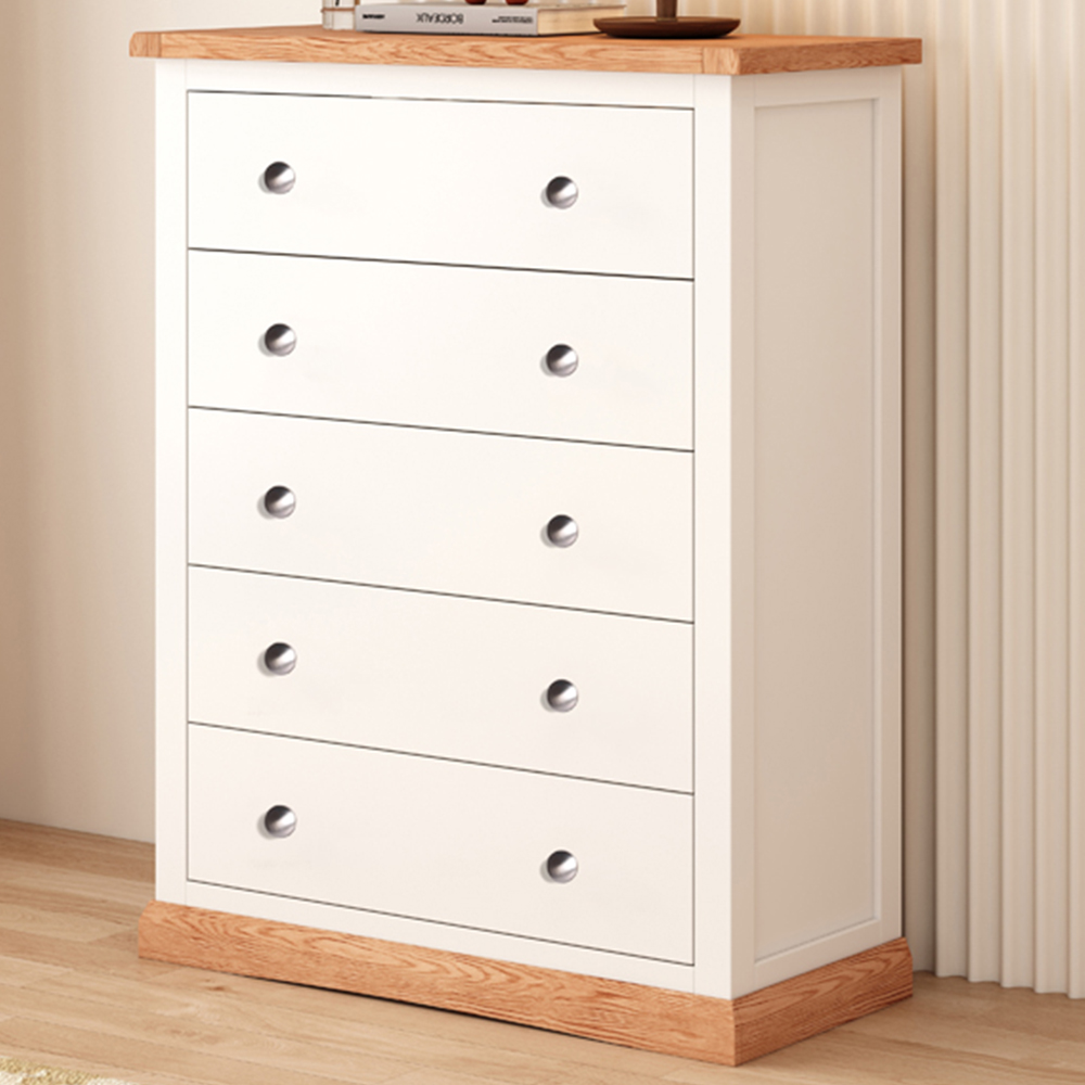 Cabinet Bits Trevi 5 Drawer White Chrome Knob Chest of Drawers Image 1
