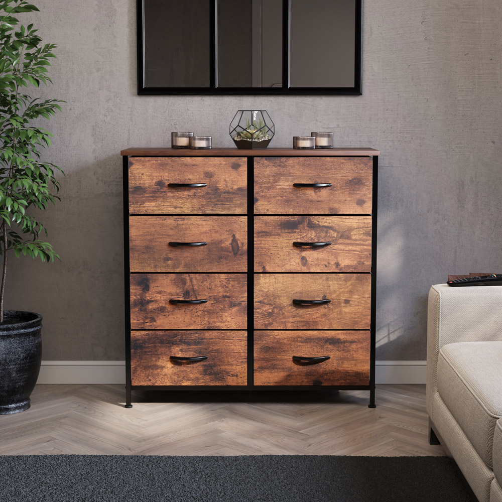 VIDA DESIGNS Chorley 8 Drawer Rustic Brown Fabric Chest of Drawer Image 3