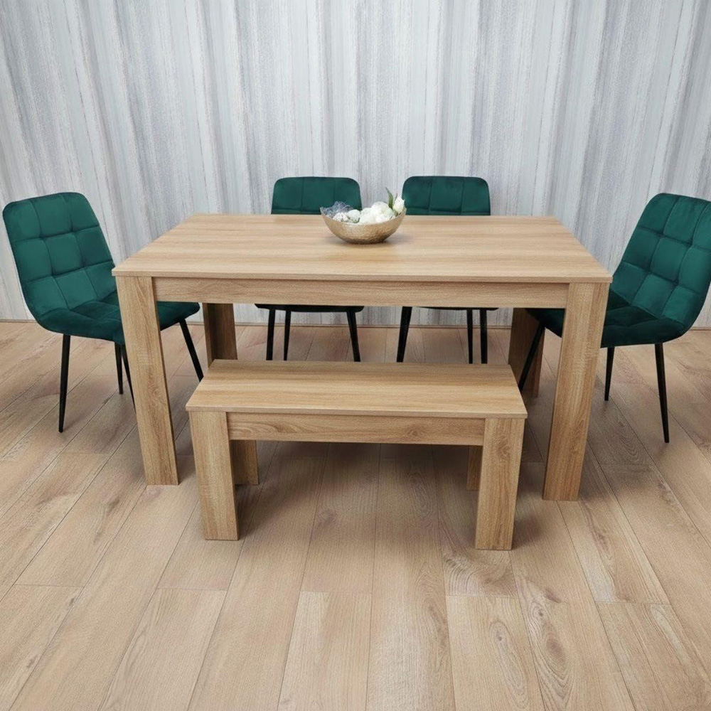 Kosy Koala 6 Seater Velvet Dining Bench Set Oak Effect and Green Image 2