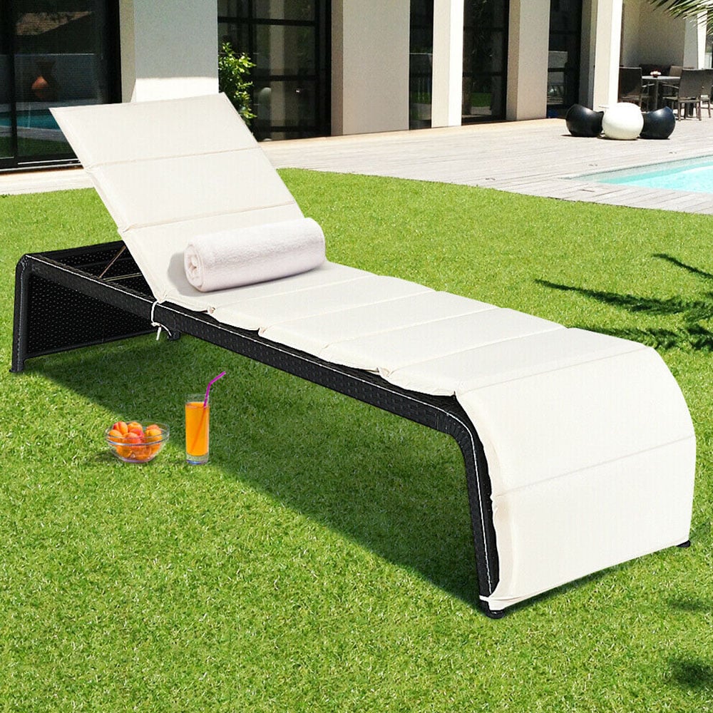 Costway Rattan Adjustable Sun Lounger with Cushion Image 1