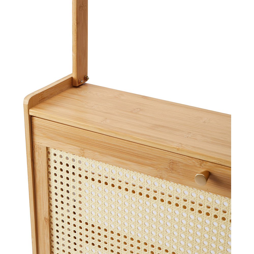 Living and Home 2 Flip Down Drawer Natural Bamboo Shoe Cabinet with 8 Hooks Image 4