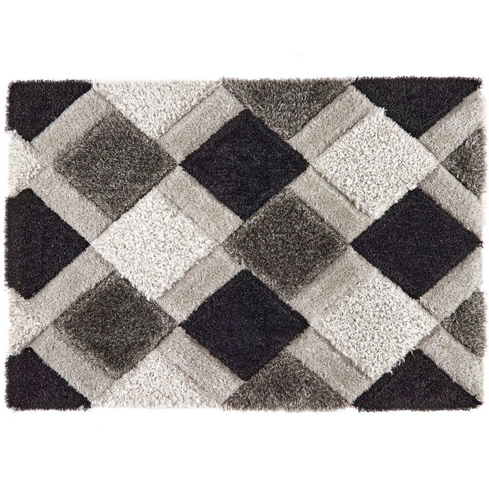 Origins Grey 3D Geo Shaggy Carved Rug 60 x 110cm Image 1