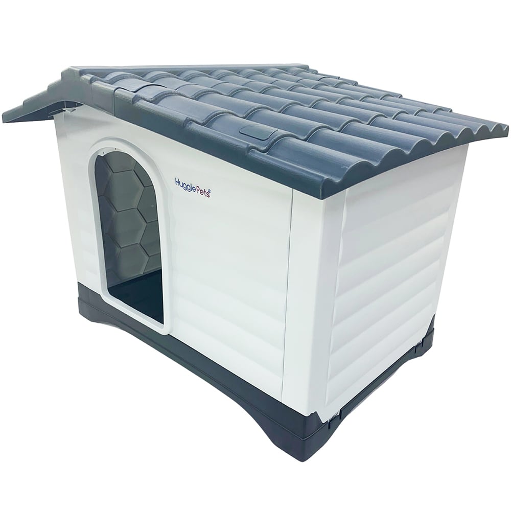 HugglePets Grey Plastic Premium XL Raised Base Roof Dog Kennel Image 1