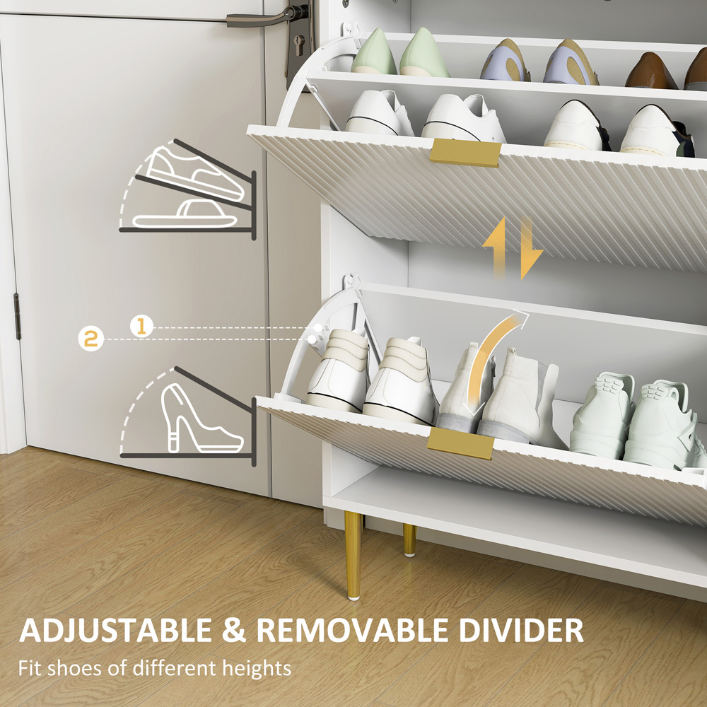 HOMCOM 2 Flip Drawer White Slim Shoe Storage Cabinet Image 6