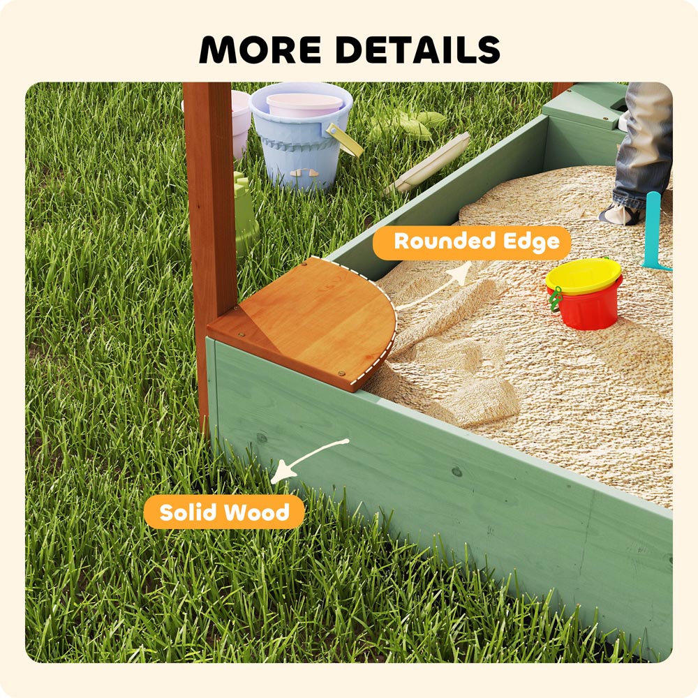 AIYAPLAY Kids Green Wooden Sandpit with Canopy Image 8