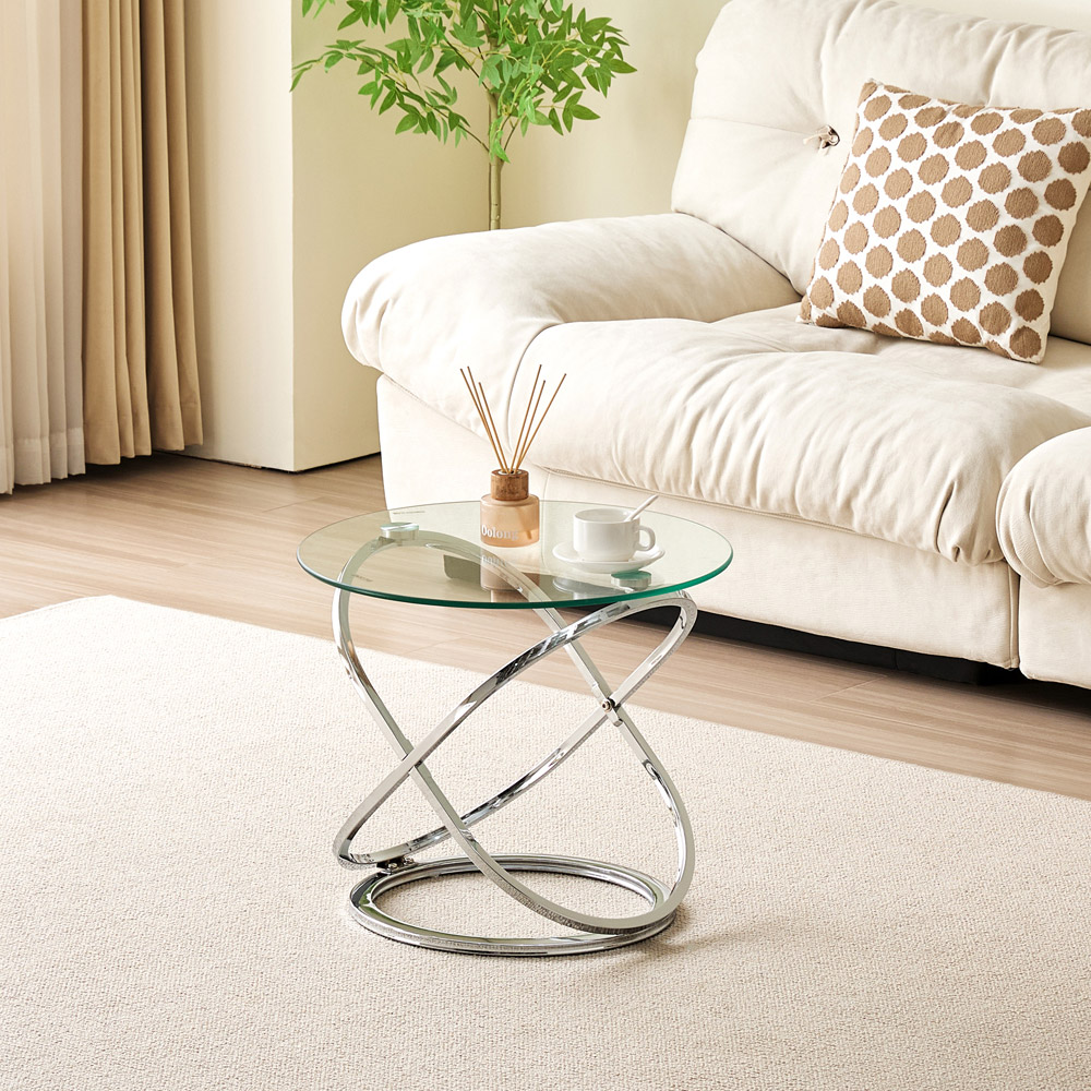 Comfy Living Silver Effect Tempered Glass Side Table Image 6