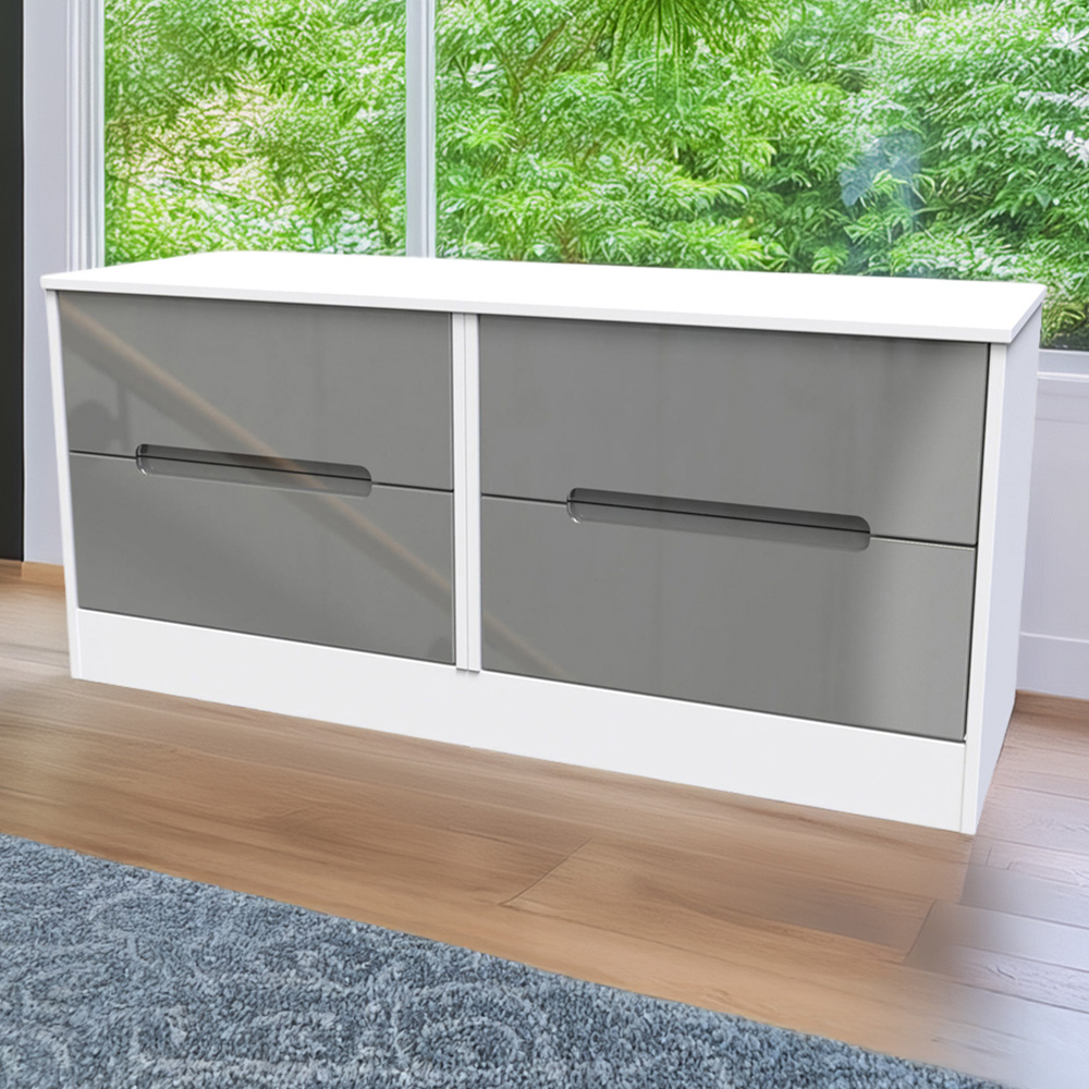 Crowndale Monaco 4 Drawer Grey Gloss and White Bed Box Ready Assembled Image 1