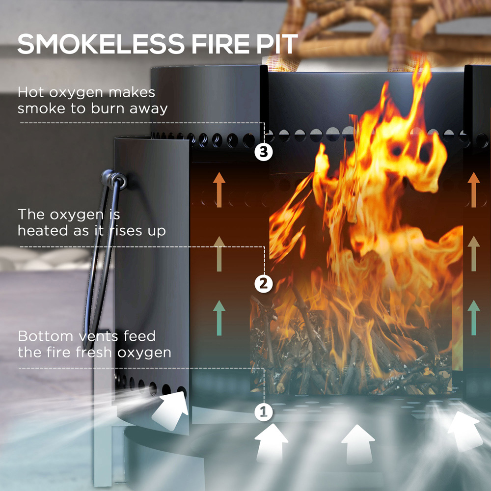 Outsunny Black Smokeless Fire Pit with Poker Image 4