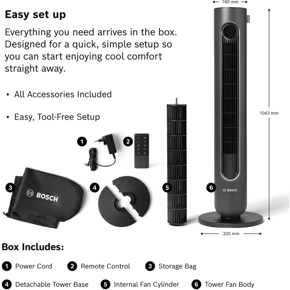 Bosch 6000 Black Oscillating Tower Fan with Remote Control Image 7