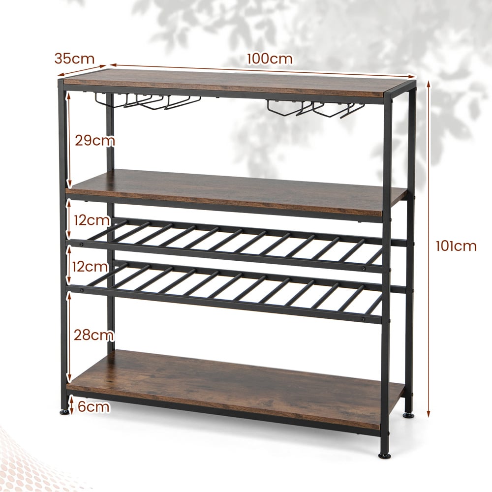 Costway 3 Shelf 22 Bottle Wine Rack with Glass Holders Image 9