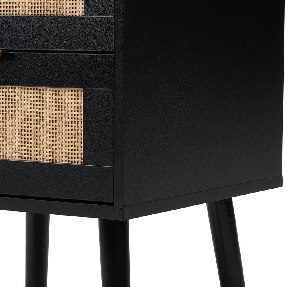 Living and Home 2 Drawer Black Rattan Bedside Table Set of 2 Image 6