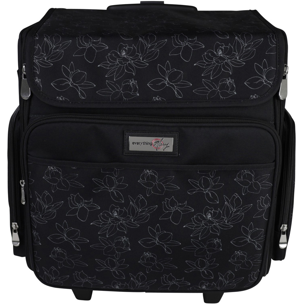 Everything Mary EVM12737-10 Black White Floral Collapsible Rolling Trolley Bag 36.2 x 22.2 x 39.4cm Image 2