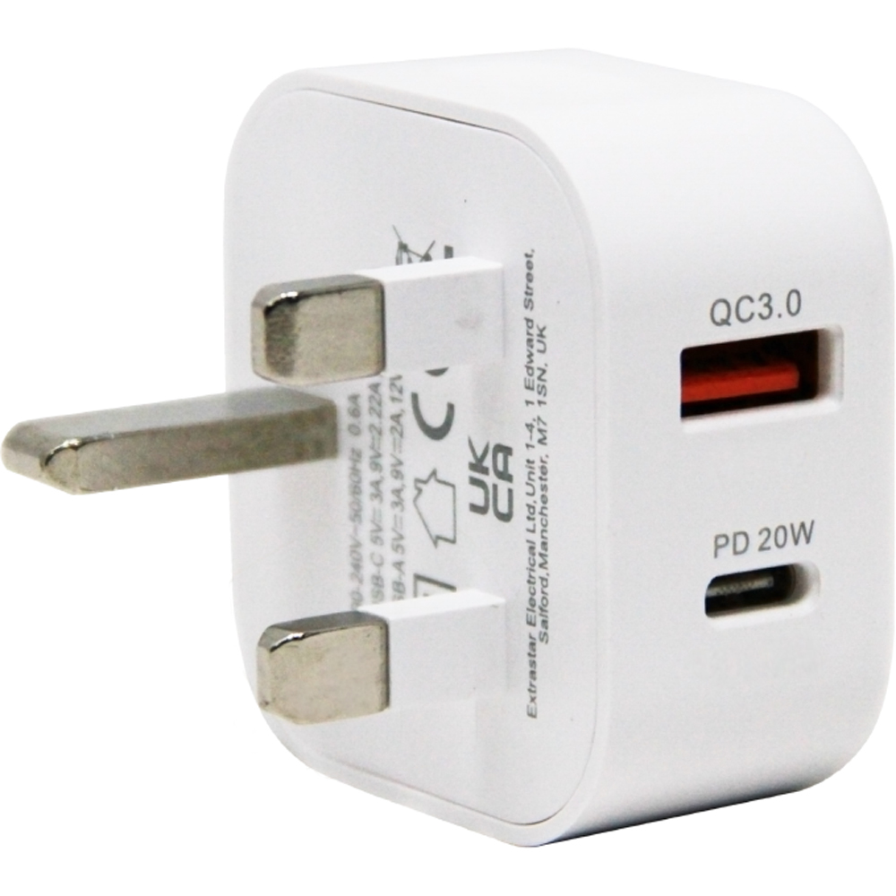 ExtraStar White USB + Type C Home Plug Charger Image 1
