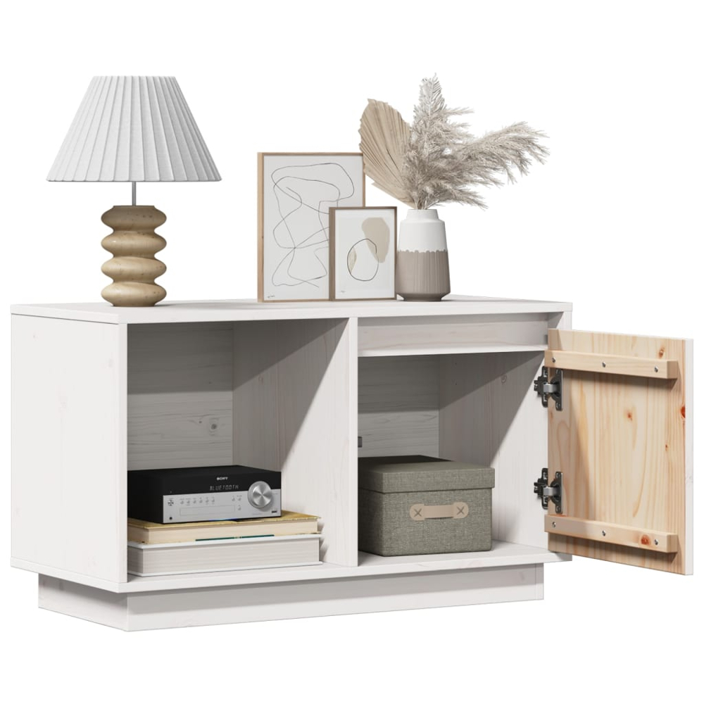 vidaXL Single Door Single Shelf White Solid Pine Wood TV Cabinet Image 3