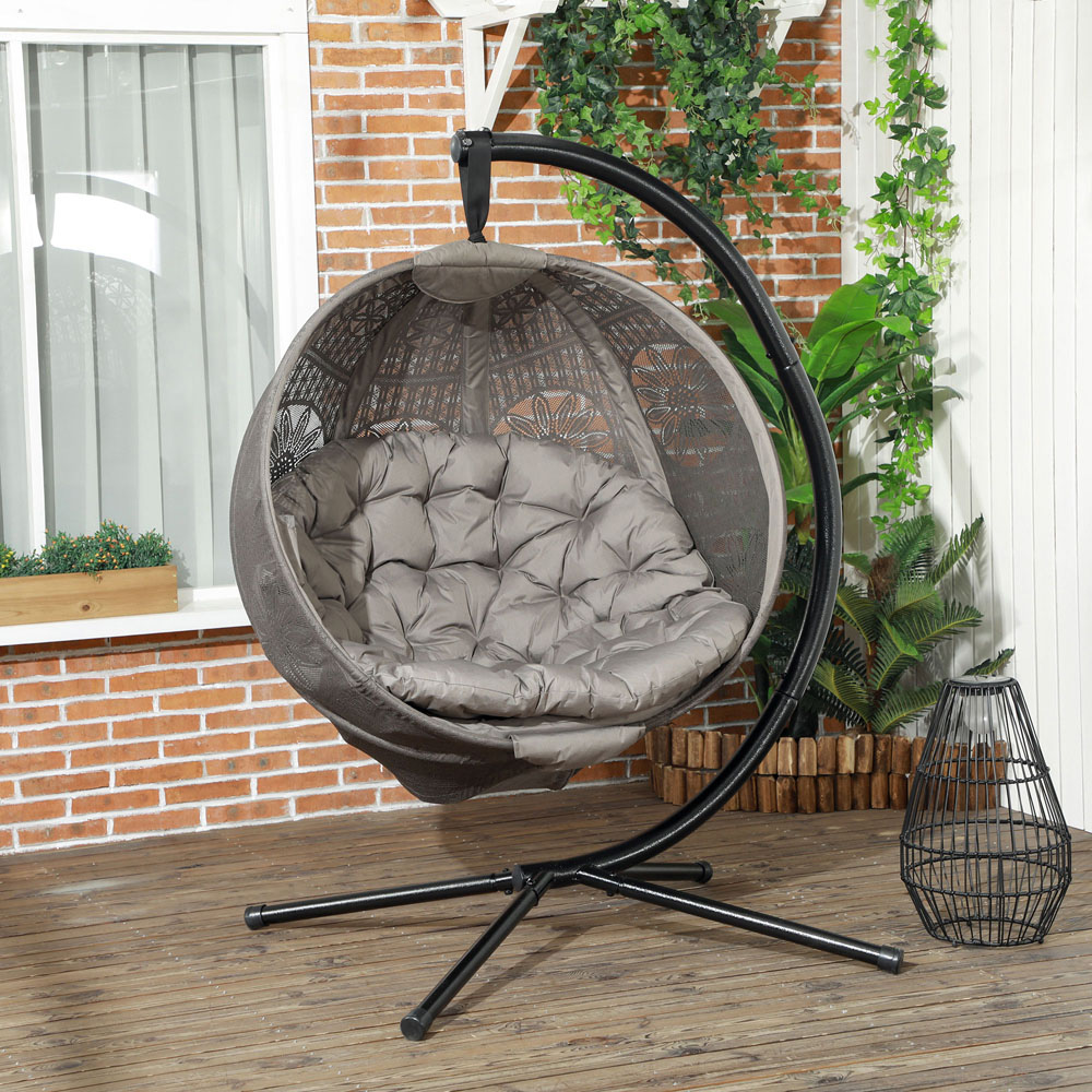 Outsunny Grey and Black Round Egg Chair with Cushion Image 4