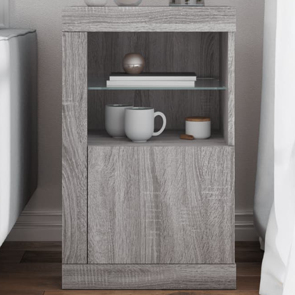 vidaXL Single Door 2 Shelf LED White Side Cabinet Image 1