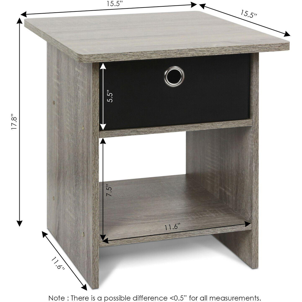 Walplus Dario Single Drawer Single Shelf Grey and Black French Oak End Table Image 7