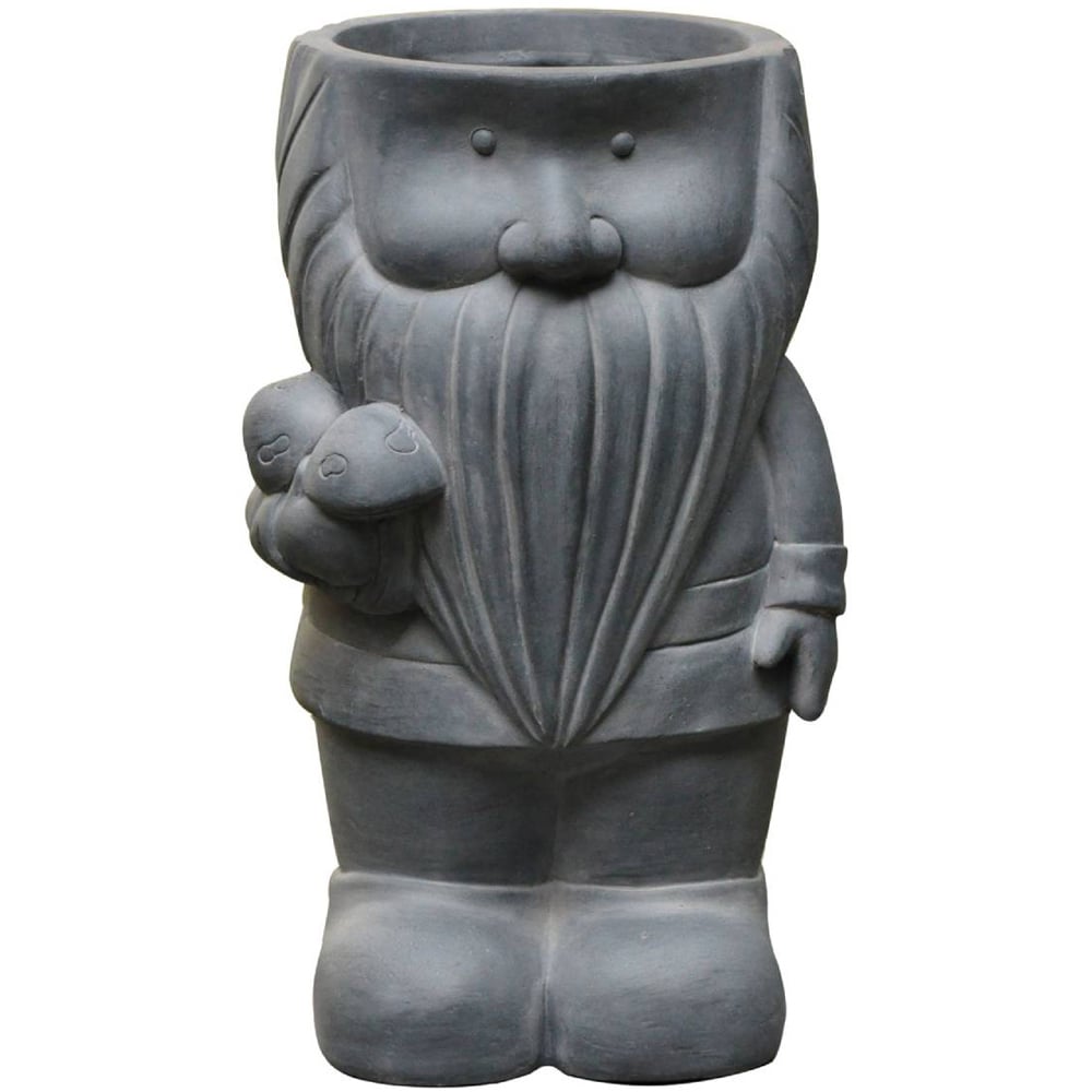 wilko Grey Fibrestone Gnome with Mushrooms Outdoor Plant Pot 39cm Image 1