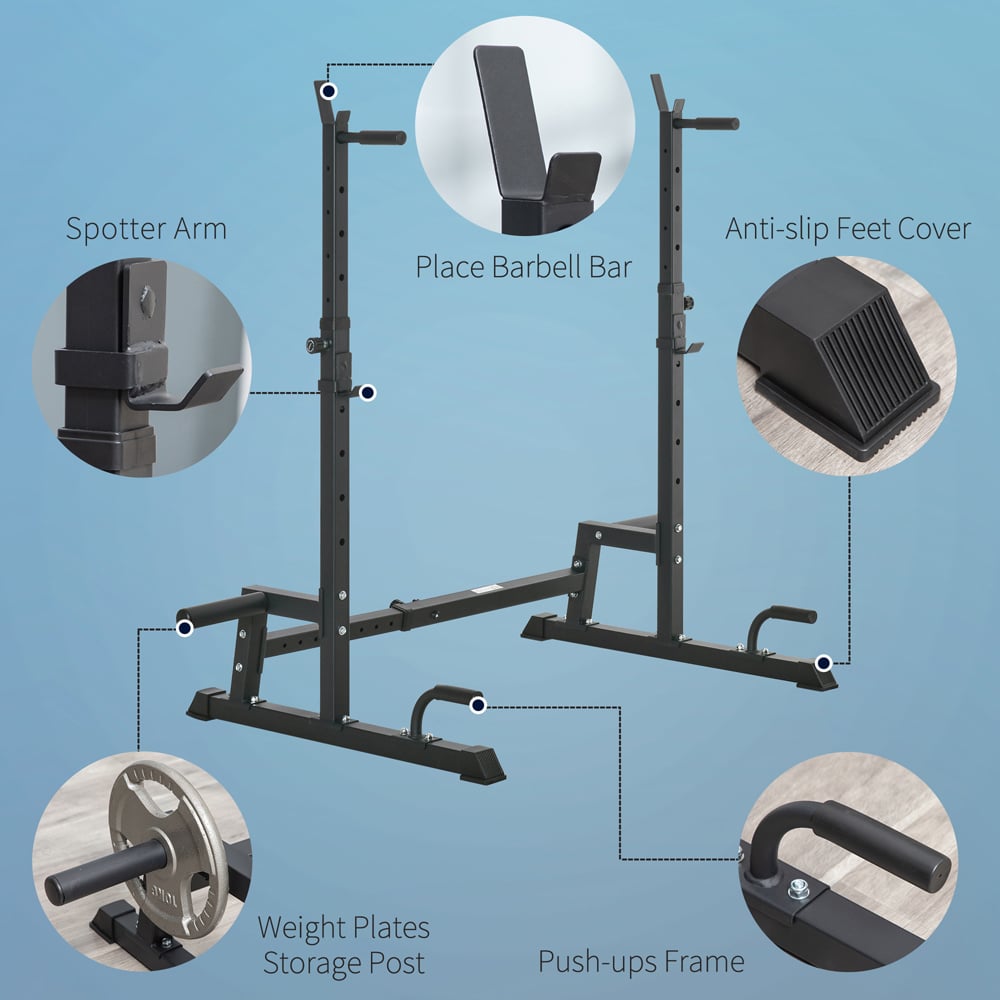 HOMCOM Black Multi Function Barbell Squat Rack Stand Image 5