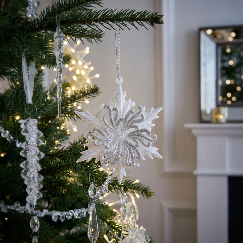 Frosted Glitter Snowflake Decoration White Image 2
