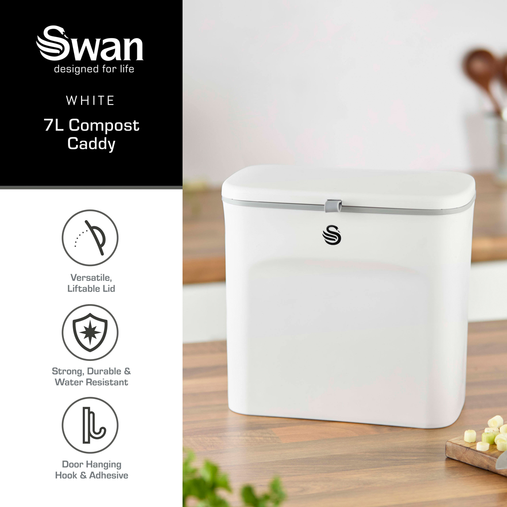 Swan White Compost Caddy Bin 7L Image 3