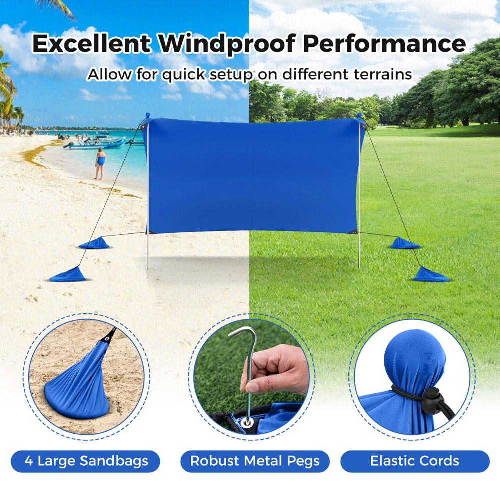 Costway UPF 50+ Beach Tent Sun Shelter Blue Image 5