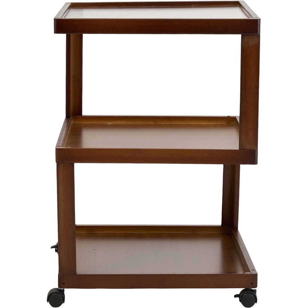 Living and Home 3-Tier Brown Bamboo Acrylic Top Side Table with Lockable Castors Image 4