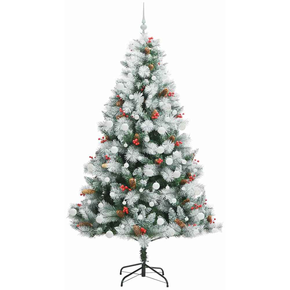 vidaXL Pre-Lit White Baubles Green Artificial Snow Flocked Christmas Tree 7ft Image 4