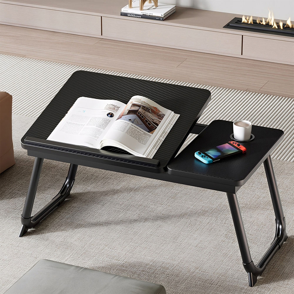 Living and Home Black Foldable Laptop Bed Table with Cup Holder Image 2
