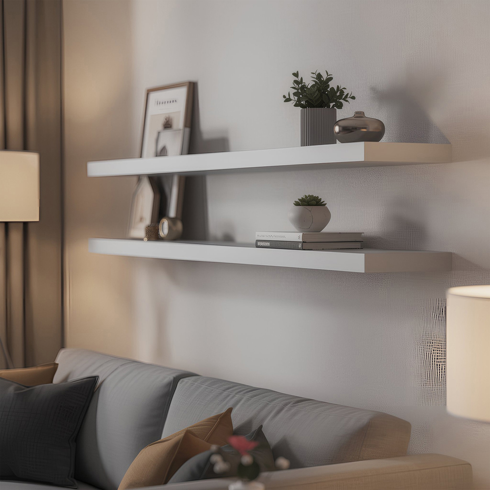 Harbour Housewares 100cm 3 Pack White Floating Wall Shelf Image 4