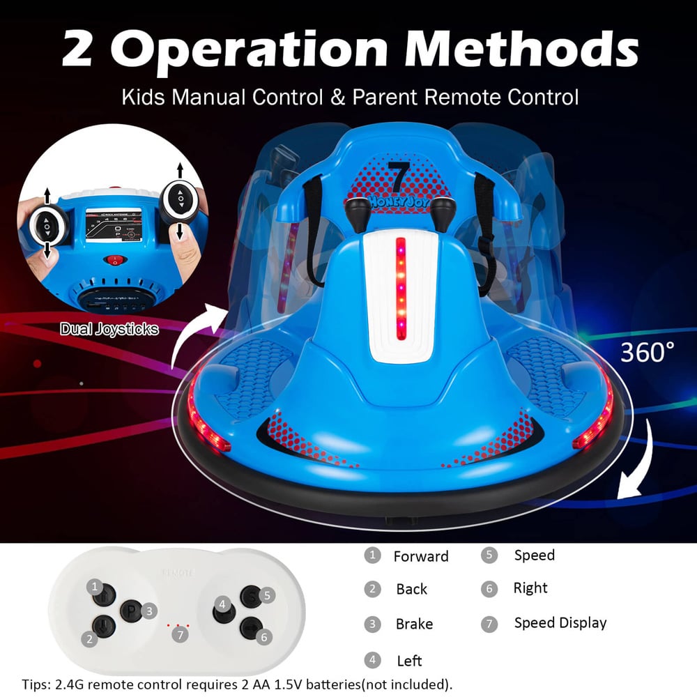 Costway Kids Blue Electric Ride On Bumper Car with Dual Joysticks and Remote Control 12V Image 6