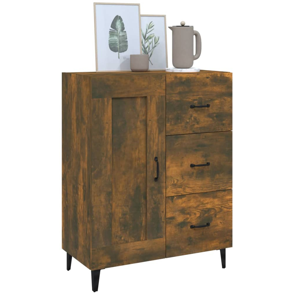 vidaXL Single Door 3 Drawer Smoked Oak Sideboard Image 4