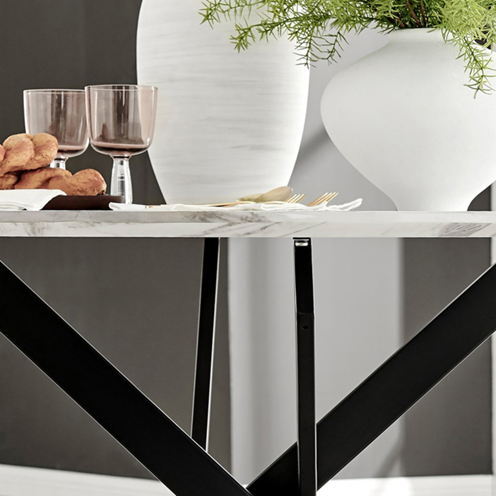 Furniturebox Arona Valera 6 Seater Round Dining Set White Marble and Grey Image 6