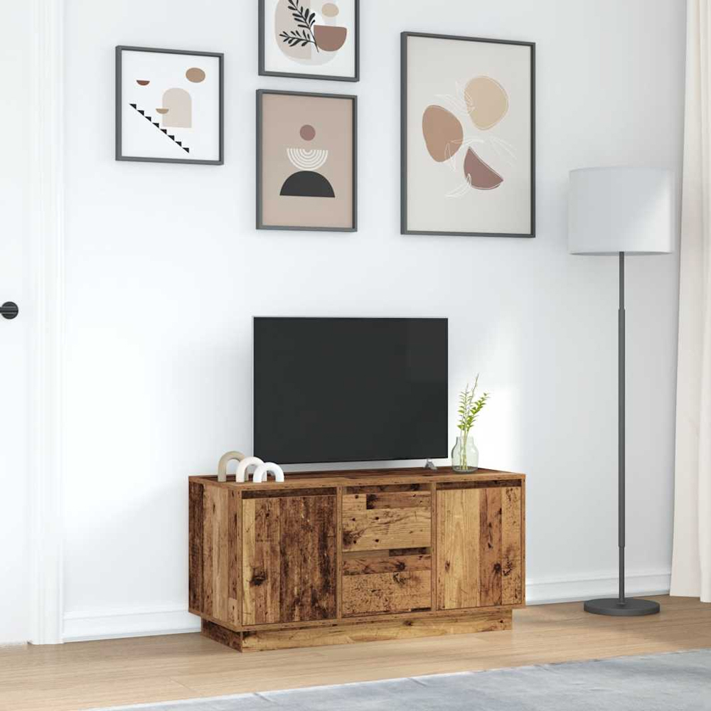 vidaXL 2 Door 2 Drawer Old Wood LED TV Cabinet Image 4