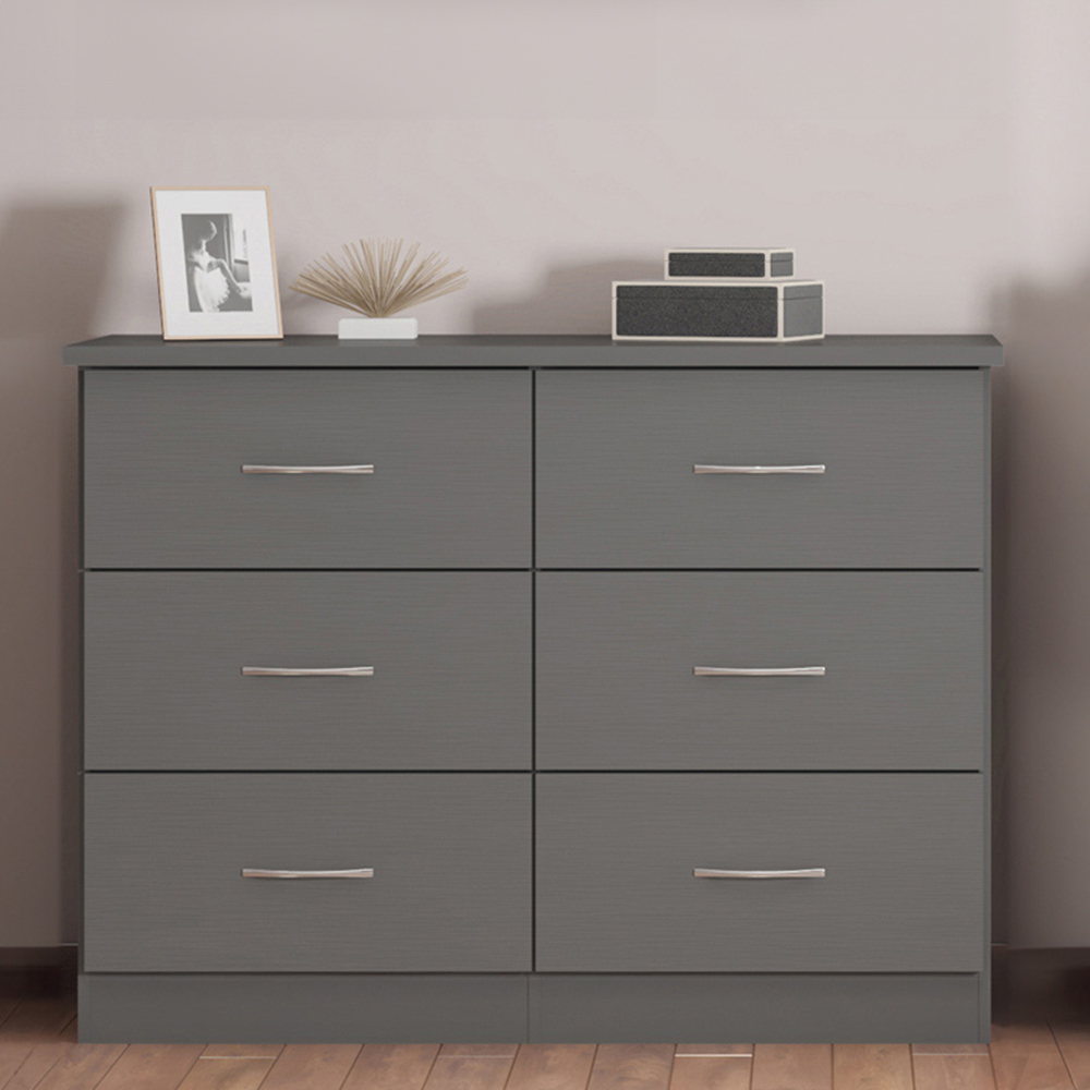 Seconique Nevada 6 Drawer 3D Effect Grey Chest of Drawers Image 1