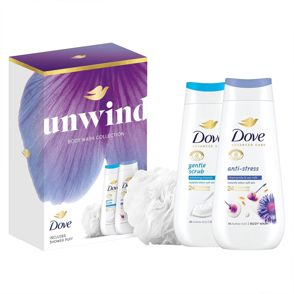 Dove Unwind Gentle Scrub and Anti Stress Bodywash Duo Gift Set 225ml 2 Pack Image 3