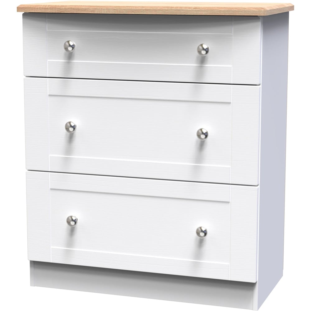 Crowndale Sussex 3 Drawer White Ash and Bardolino Oak Deep Chest of Drawers Ready Assembled Image 2