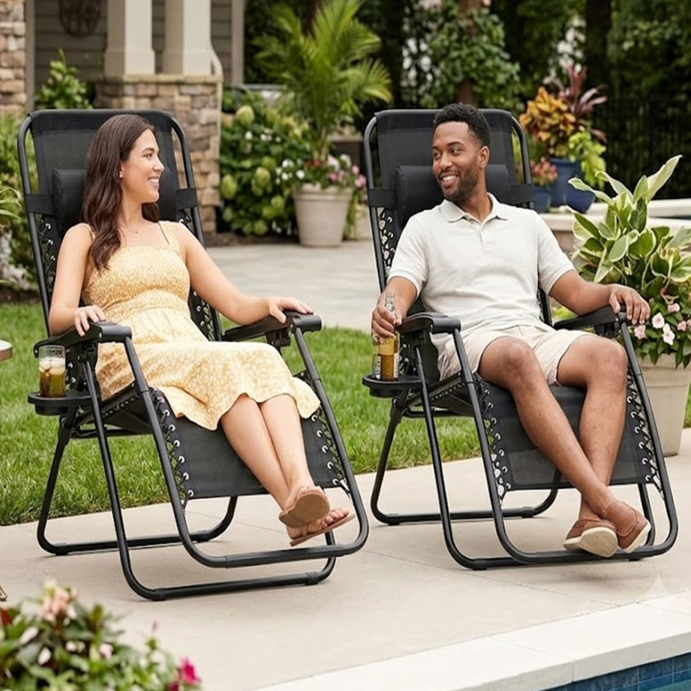 Alivio 2 Pack Black Zero Gravity Reclining Sun Loungers Image 1