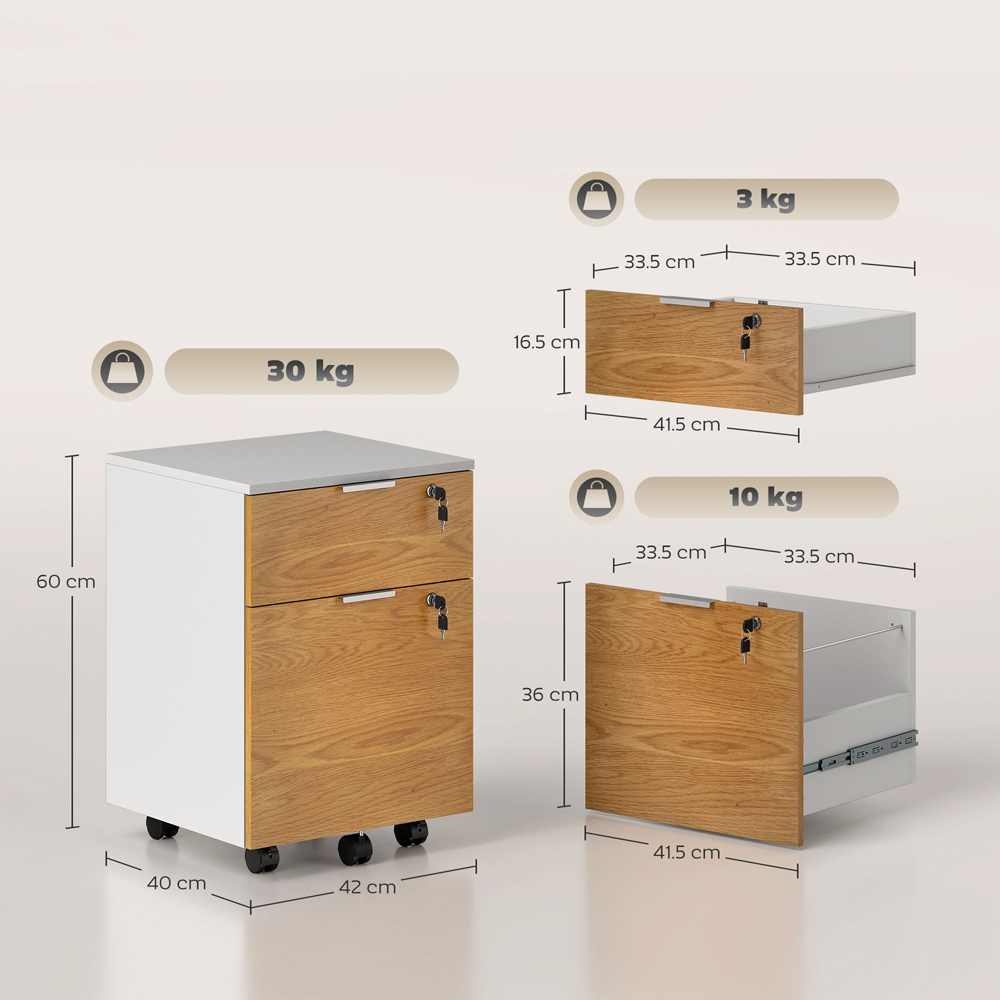 HOMCOM 2 Drawer Filing Cabinet with Adjustable Hanging Bars Image 9