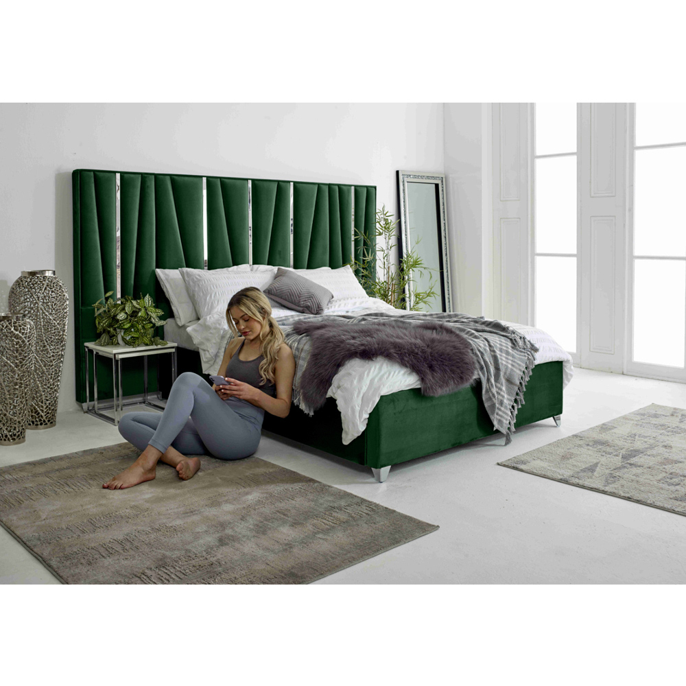 Eleganza Mila King Size Green Plush Velvet Bed Frame with Lined Headboard Image 9