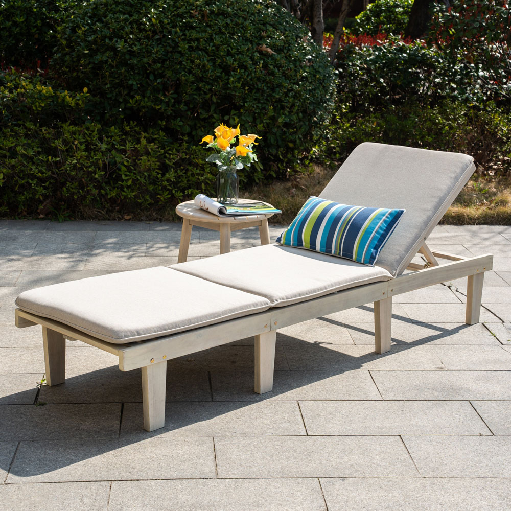 Direct Wicker Saned 5 Position Adjustable Wooden Sun Lounger with Side Table Image 3
