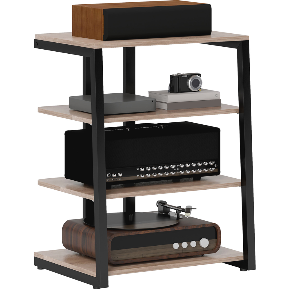 HOMCOM 3 Shelf Grey HiFi Record Player Stand with Power Strip Image 2