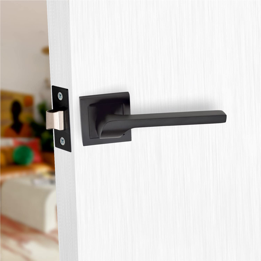 Golden Grace Matt Black Sigma Square Rose Door Handle Set 4 Pack Image 2
