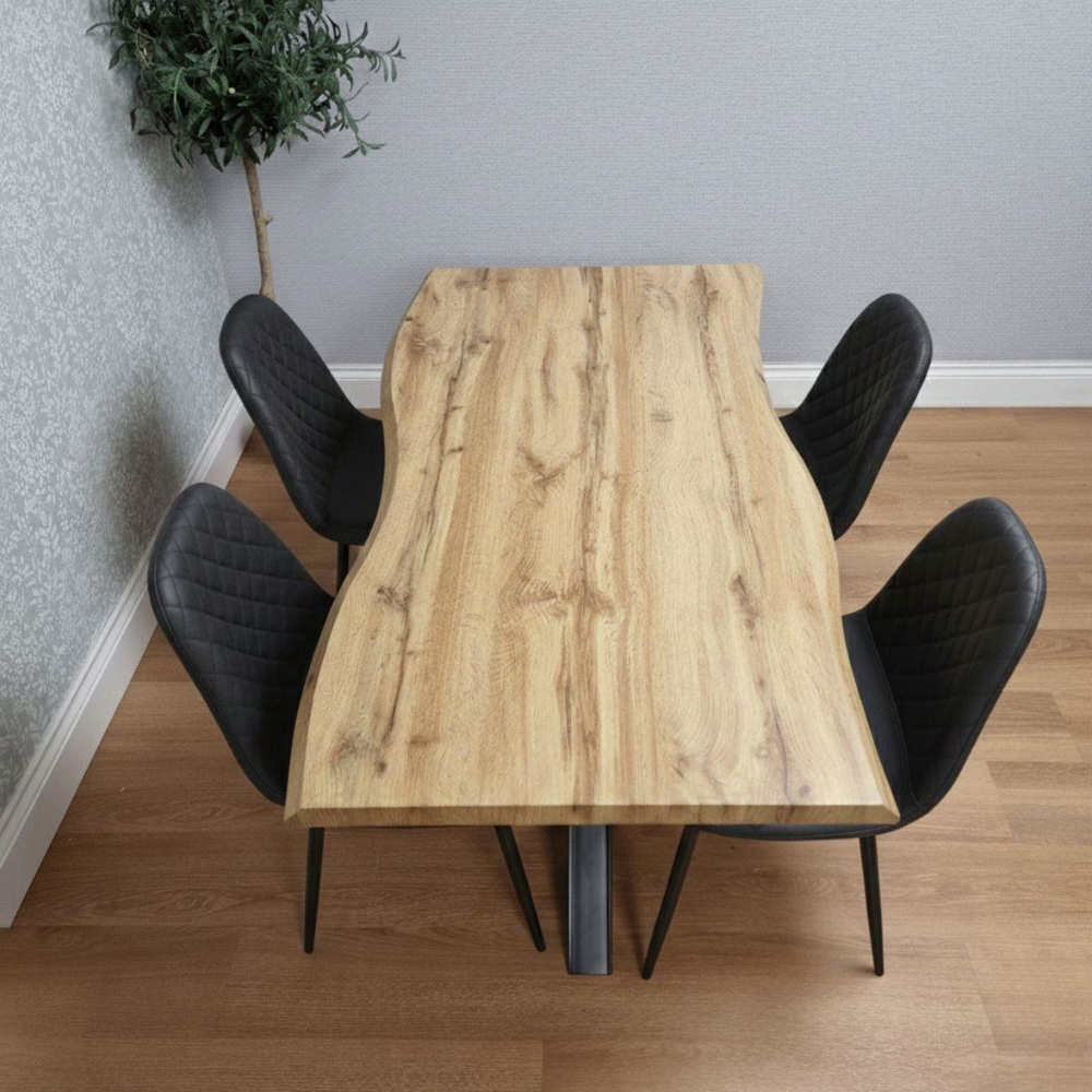 Portland 4 Seater Gem Pattern Faux Leather Wooden Tabletop Dining Set Black Image 9