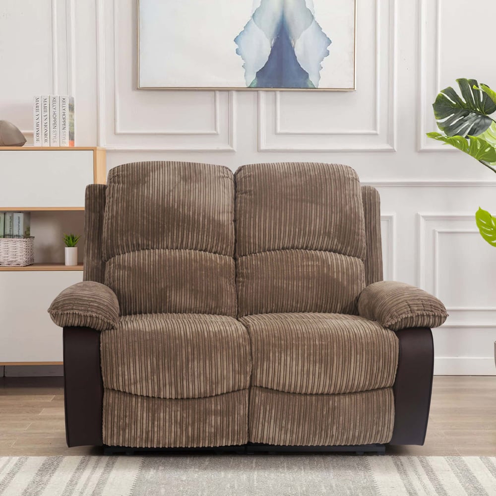 Comfy Living 6 Seater Brown Cord Fabric Electric Recliner Sofa Set Image 7